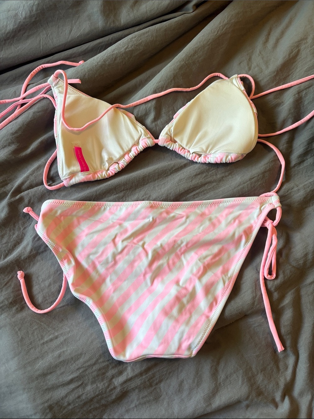 Victoria Secret Pink and White Striped Ruffle Bikini Set - Picture 4 of 4